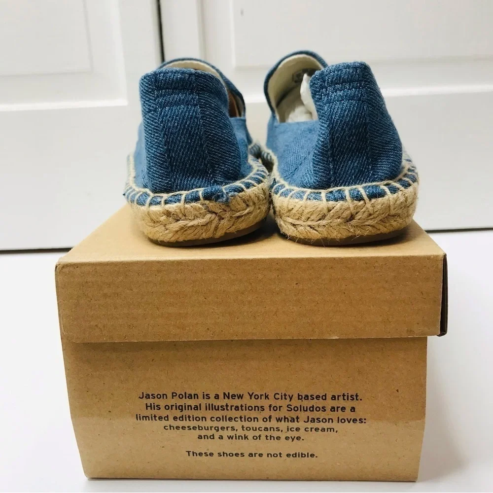 New SOLUDOS Jason Polan Vintage Denim Donut Smoking Slipper Size 7